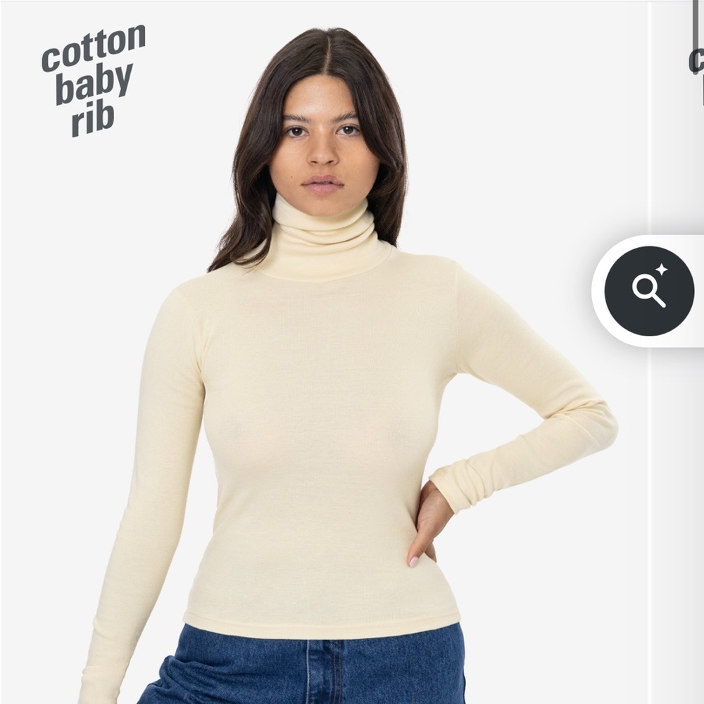 Los Angeles Apparel Cream Baby Rib Cotton Turtleneck T-Shirt